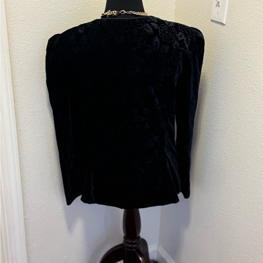 Another Thyme Black Velvet Puff Sleeve Blazer Jacket Rhinestone Whimsigoth 80s L - Picture 9 of 9